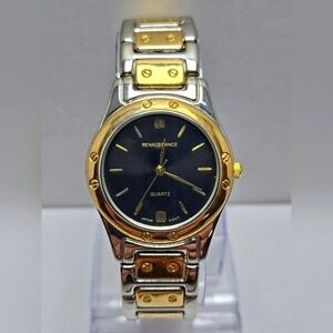 Womens Vintage Renaissance 34mm Watch Gold Silver Tone Watch New Battery Classic